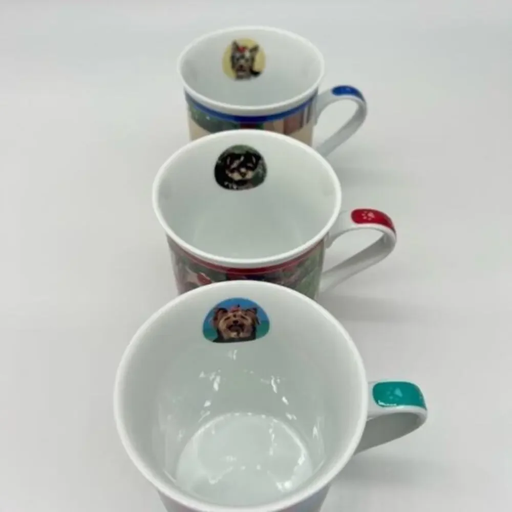 Porcelain Yorkie dog 3 mugs Collector set